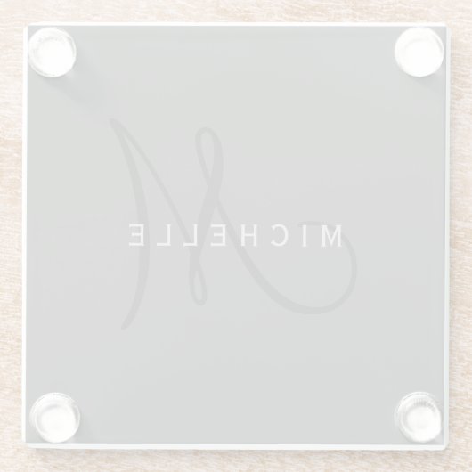 プロフェッショナルブラックモノグラムグレイあなたの名前 ガラスコースター (裏面)