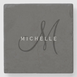 プロフェッショナルブラックモノグラムグレイあなたの名前 ストーンコースター