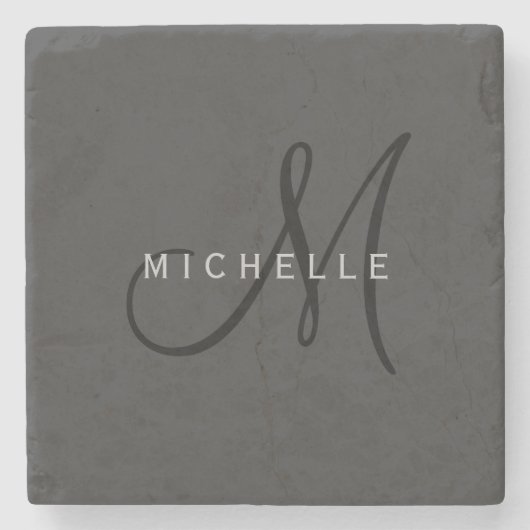 プロフェッショナルブラックモノグラムグレイあなたの名前 ストーンコースター (正面)