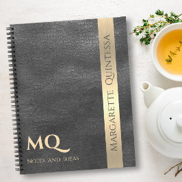 プロフェッショナルブラックレザーストライプ金ゴールドモノグラムの ノートブック