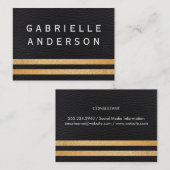 プロフェッショナルブラックレザー/金ゴールドグリッターストライプ 名刺 (正面/裏面)