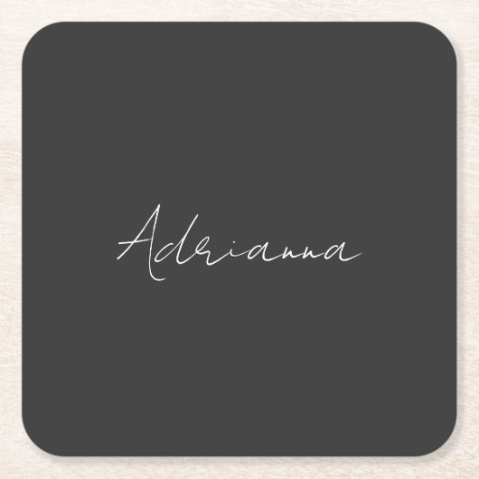 プロフェッショナルブラック自分の名前を追加レトロ スクエアペーパーコースター (正面)