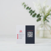 プロフェッショナルブラック赤ロゴQRコードの追加 スクエア名刺 (スタンド正面)