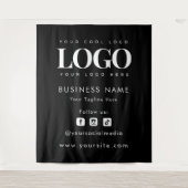 プロフェッショナルブラック追加ロゴソーシャルメディア背景 タペストリー (正面)