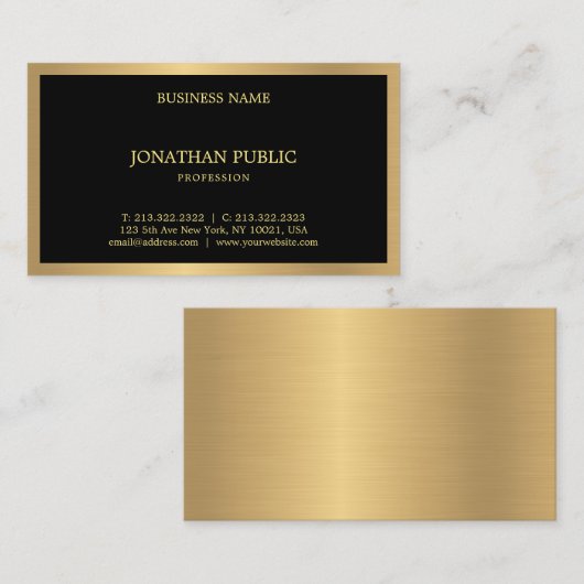 プロフェッショナルブラック金ゴールドエレガントテンプレート 名刺 (正面/裏面)