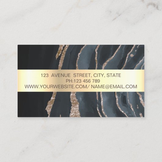 プロフェッショナルブラック金ゴールドストライプ大理石 名刺 (裏面)