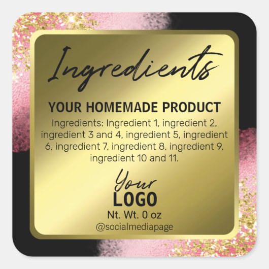 プロフェッショナルブラック金ゴールドピンクインク原料ラベル スクエアシール (正面)