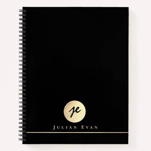 プロフェッショナルブラック金ゴールドモノグラムエグゼクティブスパイラル ノートブック (正面)