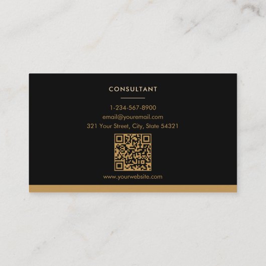 プロフェッショナルブラック金ゴールドラグジュアリーミニマルQRコード 名刺 (裏面)