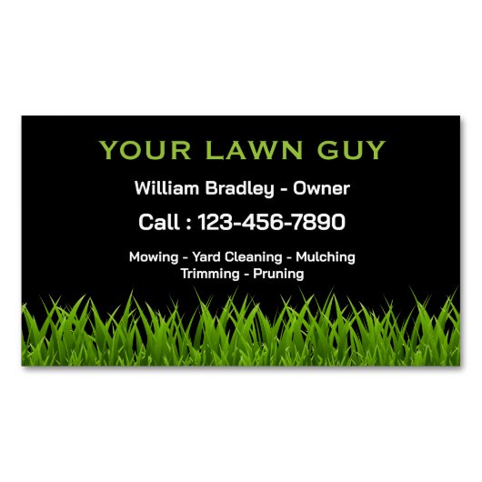 プロフェッショナルブラック&グリーングラスローンサービス マグネット名刺 (正面)