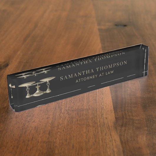 プロフェッショナルブラック&ブロンズ法弁護士スケール デスクネームプレート (側面)