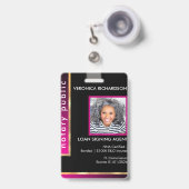 プロフェッショナルブラック&ホットピンク公証人フォトバッジ バッジ (Front with Retractable)