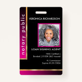 プロフェッショナルブラック&ホットピンク公証人フォトバッジ バッジ (正面)