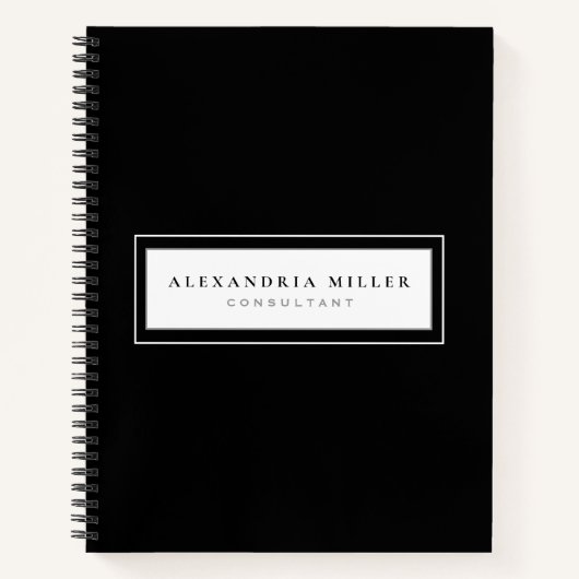 プロフェッショナルブラック&ホワイトの額付き名前と件名 ノートブック (正面)