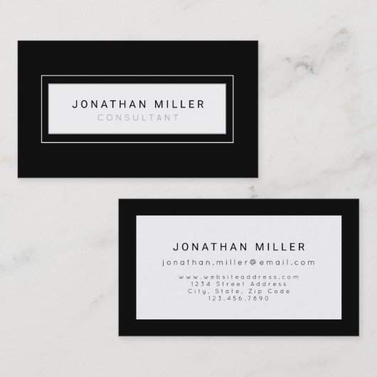 プロフェッショナルブラック&ホワイトミニマリストフレーム 名刺 (正面/裏面)