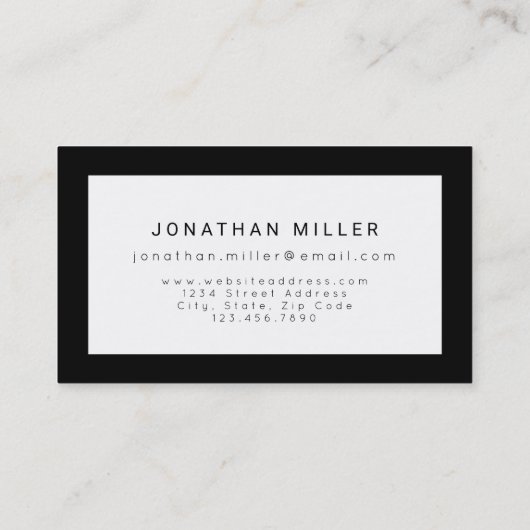 プロフェッショナルブラック&ホワイトミニマリストフレーム 名刺 (裏面)