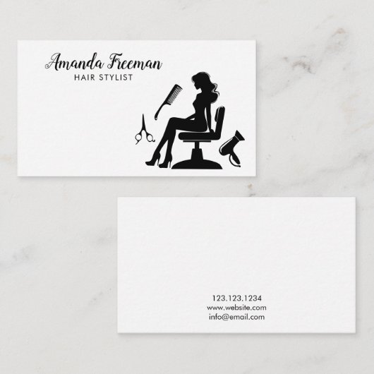 プロフェッショナルブラック&ホワイト女性美容師 名刺 (正面/裏面)