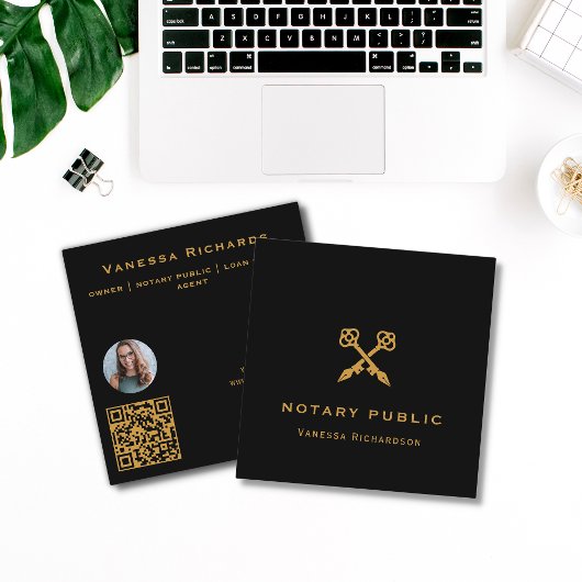 プロフェッショナルブラック&金ゴールドクロスペンQRコード スクエア名刺