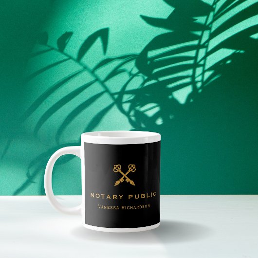 プロフェッショナルブラック&金ゴールドクロス鍵ペン名 ジャンボコーヒーマグカップ