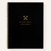 プロフェッショナルブラック&金ゴールドクロス鍵ペン名 ノートブック (正面)