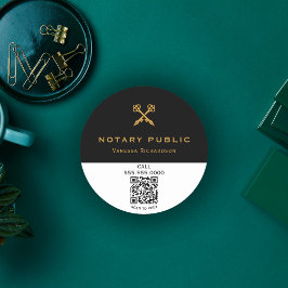 プロフェッショナルブラック&金ゴールドクロス鍵ペン名 ラウンドシール