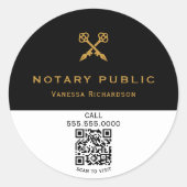 プロフェッショナルブラック&金ゴールドクロス鍵ペン名 ラウンドシール (正面)