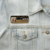 プロフェッショナルブラック&金ゴールドグリッターカスタム写真 名札 (インサイチュ)