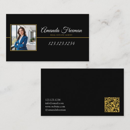 プロフェッショナルブラック&金ゴールドフォト実在エステートエージェント 名刺 (正面/裏面)