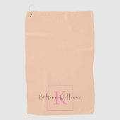 プロフェッショナルブランディングロゴオレンジピンクモノグラム ゴルフタオル (正面)