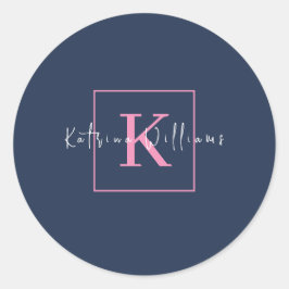 プロフェッショナルブランディングロゴネイビーブルーピンクモノグラム ラウンドシール