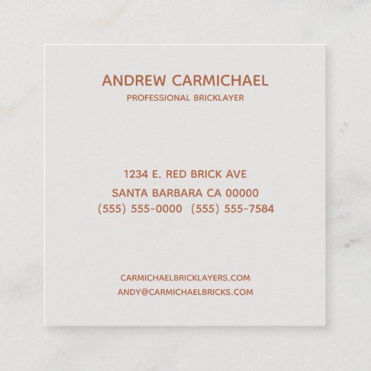 プロフェッショナルブリックレイヤメーソンリー建物 スクエア名刺 (裏面)