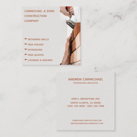 プロフェッショナルブリック層建築建物 スクエア名刺 (正面/裏面)