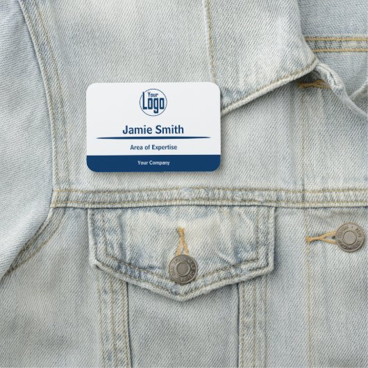 プロフェッショナルブルーとホワイトの会社のロゴの専門知識 名札 (インサイチュ)