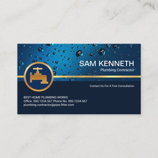 プロフェッショナルブルーウォータードロップ金ゴールド水栓 名刺 (正面)