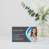 プロフェッショナルブルーグレイモダンミニマル写真 名刺 (スタンド正面)