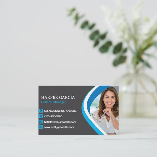 プロフェッショナルブルーグレイモダンミニマル写真 名刺 (スタンド正面)