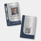 プロフェッショナルブルーシルバー公証人ロゴ写真QRコード バッジ (Front & Back)