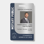 プロフェッショナルブルーシルバー公証人ロゴ写真QRコード バッジ (Front)