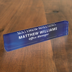 プロフェッショナルブルーフェイクメタルカスタム デスクネームプレート