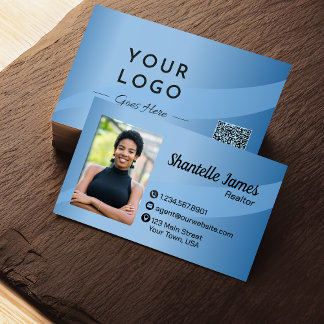 プロフェッショナルブルーフォトQRコードモダン 名刺