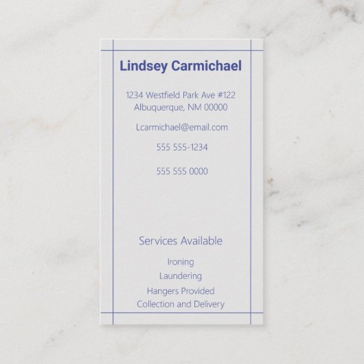 プロフェッショナルブルーモダンアイロン掛けサービス 名刺 (裏面)