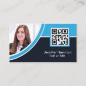 プロフェッショナルブルー追加ロゴQRコードフォト 名刺 (正面)