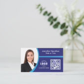プロフェッショナルブルー追加ロゴQRコードフォト 名刺 (スタンド正面)