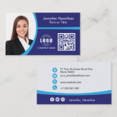 プロフェッショナルブルー追加ロゴQRコードフォト 名刺 (正面/裏面)