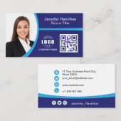 プロフェッショナルブルー追加ロゴQRコードフォト 名刺 (正面/裏面)