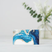 プロフェッショナルブルー金ゴールドマーブル抽象芸術アート 名刺 (スタンド正面)