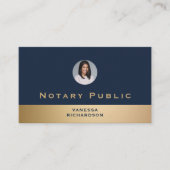 プロフェッショナルブルー&金ゴールドフォト公証人業務QR 名刺 (正面)