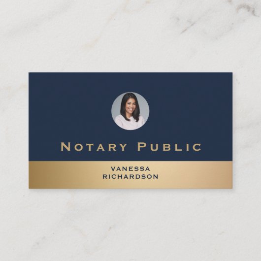 プロフェッショナルブルー&金ゴールドフォト公証人業務QR 名刺 (正面)