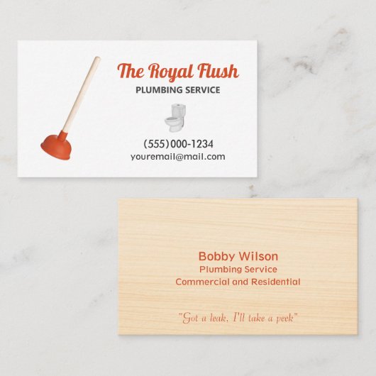 プロフェッショナルプランジャー請負業者の配管系統サービス 名刺 (正面/裏面)