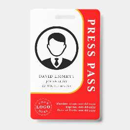 プロフェッショナルプレスバッジ – 写真とバーコードのデザイン バッジ